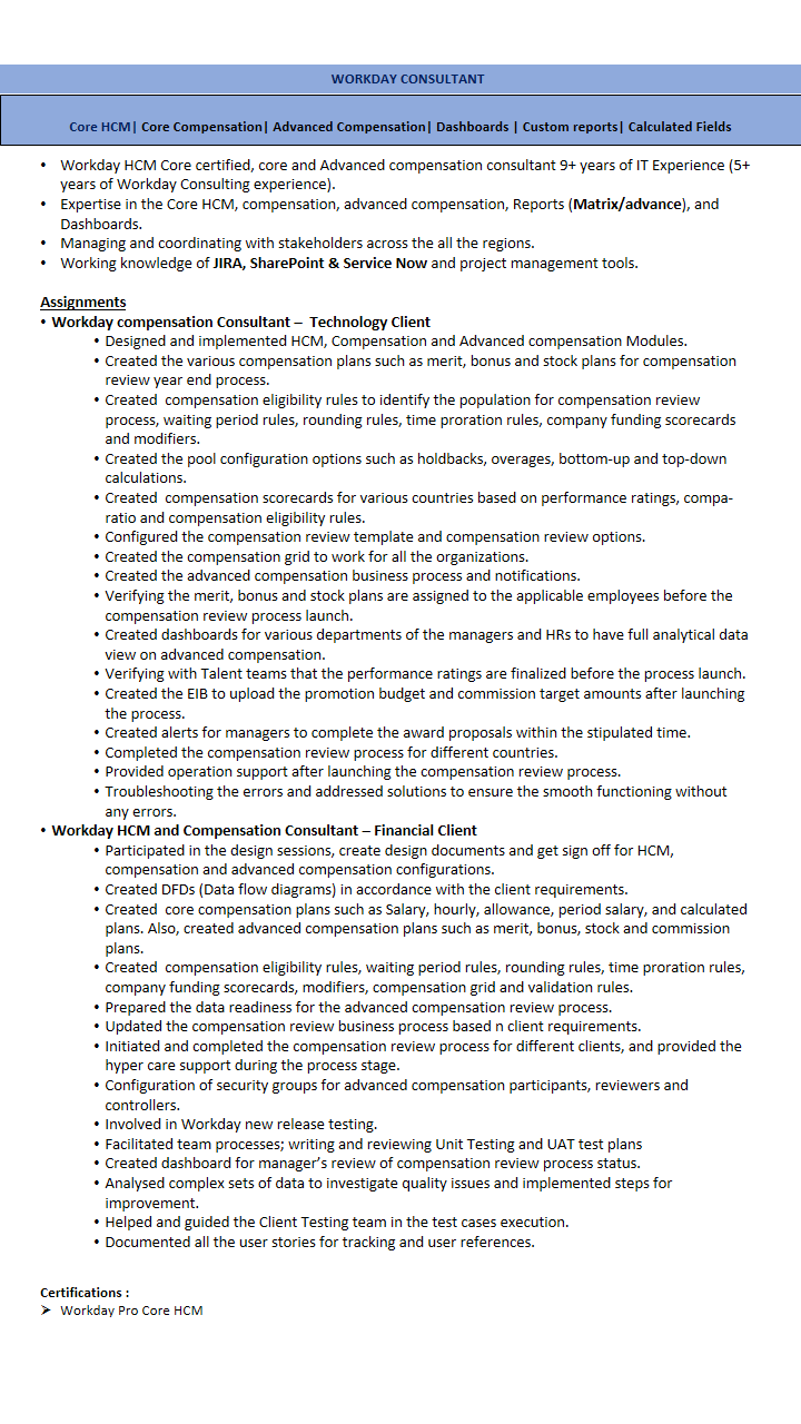 Indicative profile: Workday HCM and Advanced Compensation, 6 years